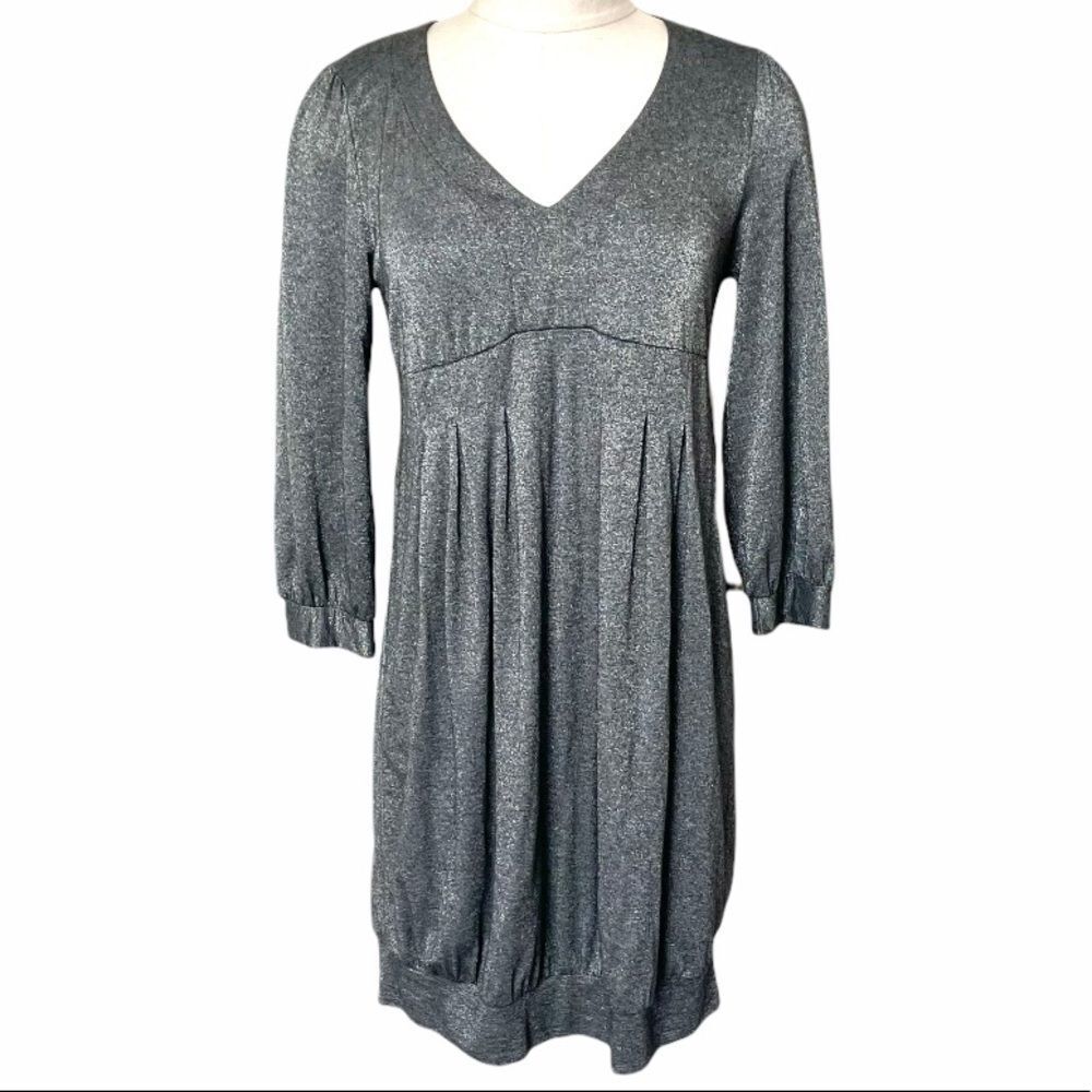 Ella Moss V neck long sleeved silver dress